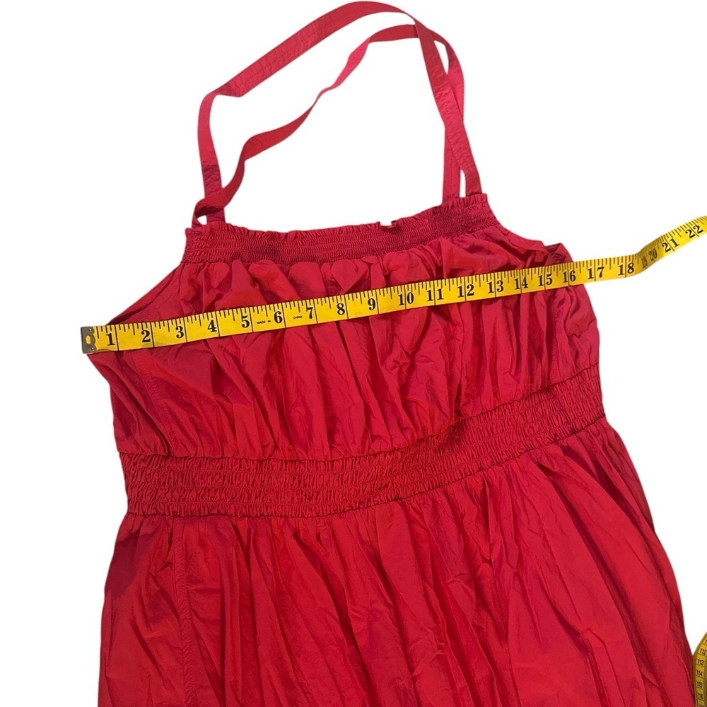 Anthropologie Red Ruched Ruffled Midi Dress - Picture 9 of 9
